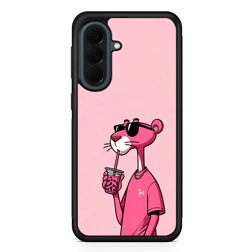 Pink Panther Drinks Bubble Tea Samsung Galaxy A37 Case | Samsung Galaxy A37 Rubber Phone Case