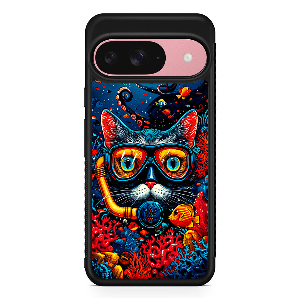 Kitty Cat Under The Sea Google Pixel 9 Case | Google Pixel 9 Protective Rubber Case