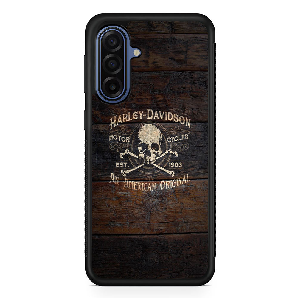 Harley Davidson Skull Logo In Wood Samsung Galaxy A17 Case | Samsung Galaxy A17 Protective Rubber Case