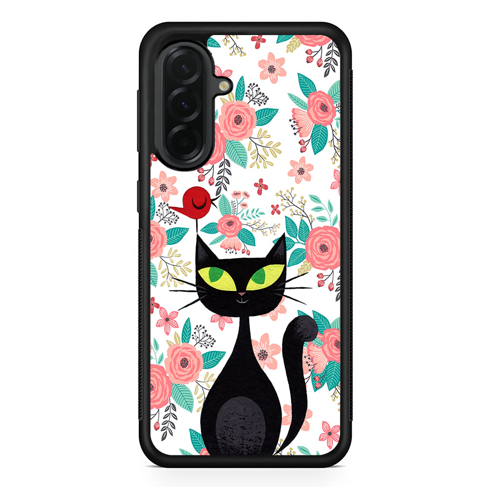 Cat Flower and Bird Samsung Galaxy A36 Case | Protective Rubber Cover