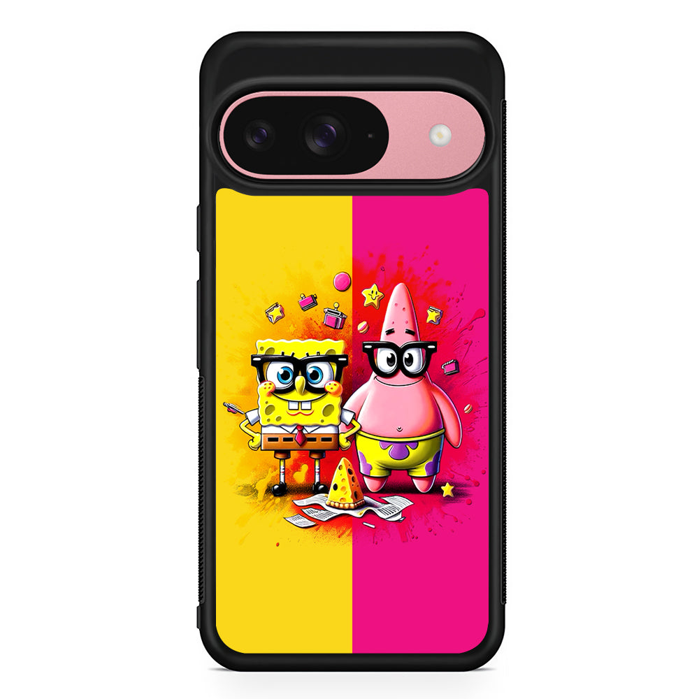 Spongebob and Patrick Yellow Pink Google Pixel 9 Case | Google Pixel 9 Protective Rubber Case
