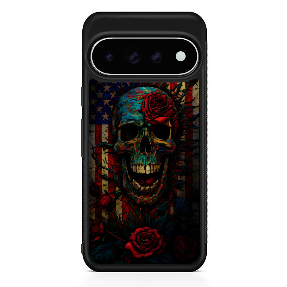 American Flag Skulls and Flower Google Pixel 11 Pro XL Case - Custom Design Protective Case