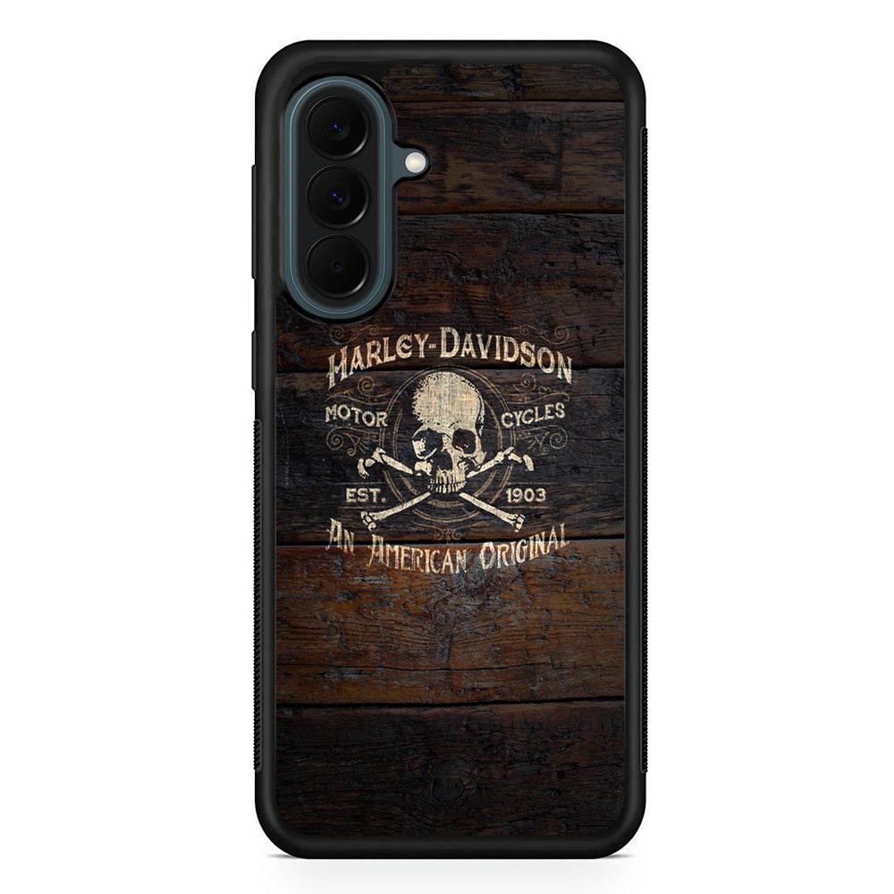 Harley Davidson Skull Logo In Wood Samsung Galaxy A37 Case | Samsung Galaxy A37 Rubber Phone Case