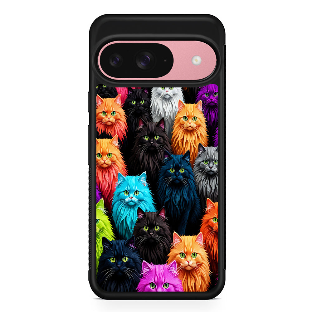 A Group of Colorful Cats Google Pixel 9 Case | Google Pixel 9 Protective Rubber Case