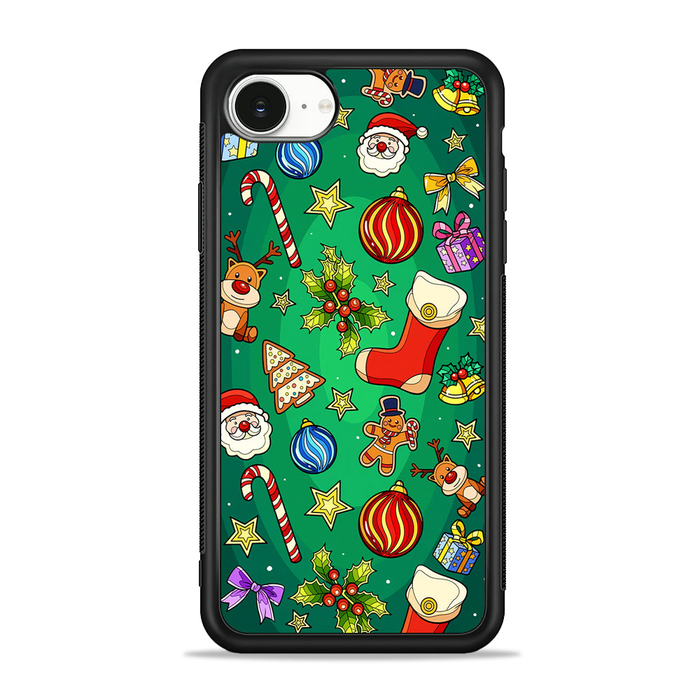 Christmas Ornaments Pattern Green iPhone 16e Case | Protective Phone Cover
