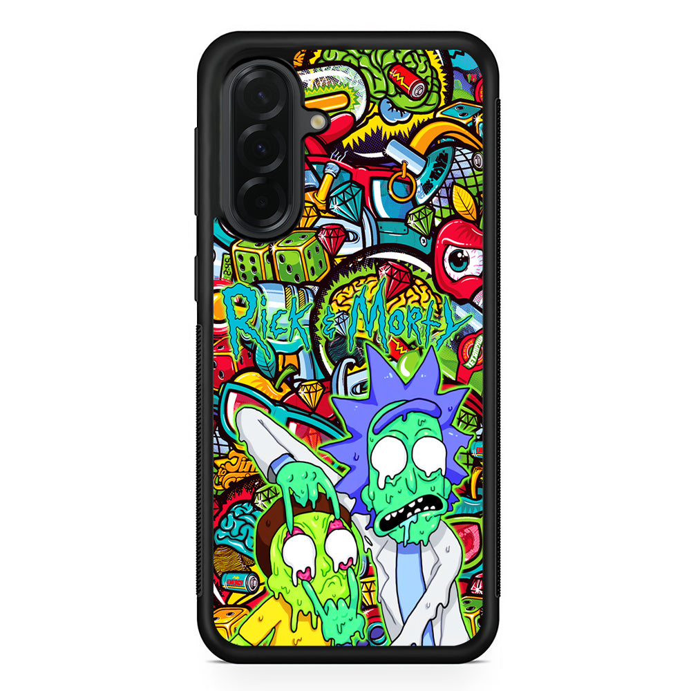 Rick and Morty Melt in Doodle Samsung Galaxy A36 Case | Protective Rubber Cover