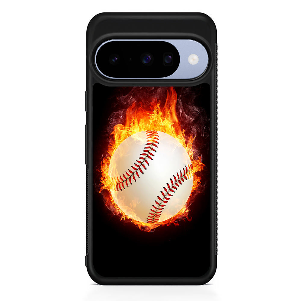 Baseball Ball on Fire Google Pixel 10 Case | Google Pixel 10 Rubber Protective Case