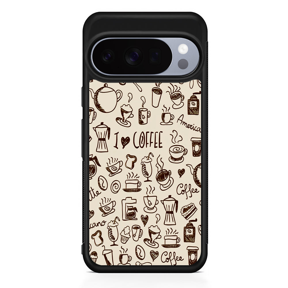 CoffeeTime Doodle Google Pixel 10 Pro Case | Google Pixel 10 Rubber Protective Case