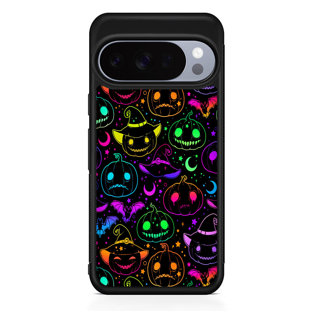Halloween Pumpkins and Flying Bats Google Pixel 10 Pro Case | Google Pixel 10 Rubber Protective Case