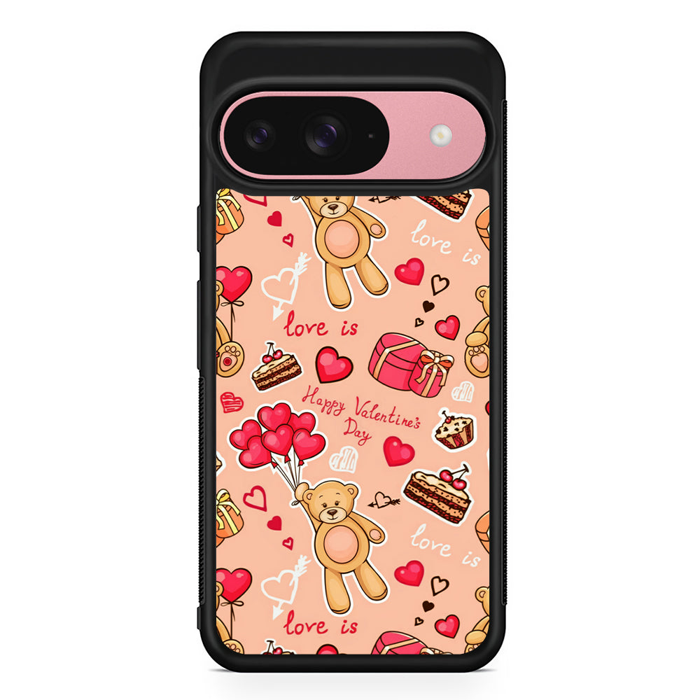 Valentine’s Day with Teddy Bears Google Pixel 9 Case | Google Pixel 9 Protective Rubber Case