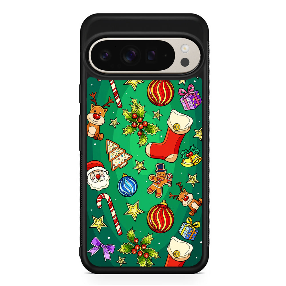 Christmas Ornaments Pattern Green Google Pixel 9 Pro Case | Slim Protective Cover
