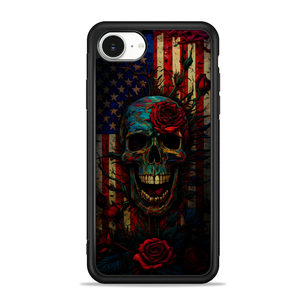 American Flag Skulls and Flower iPhone 16e Case | Protective Phone Cover