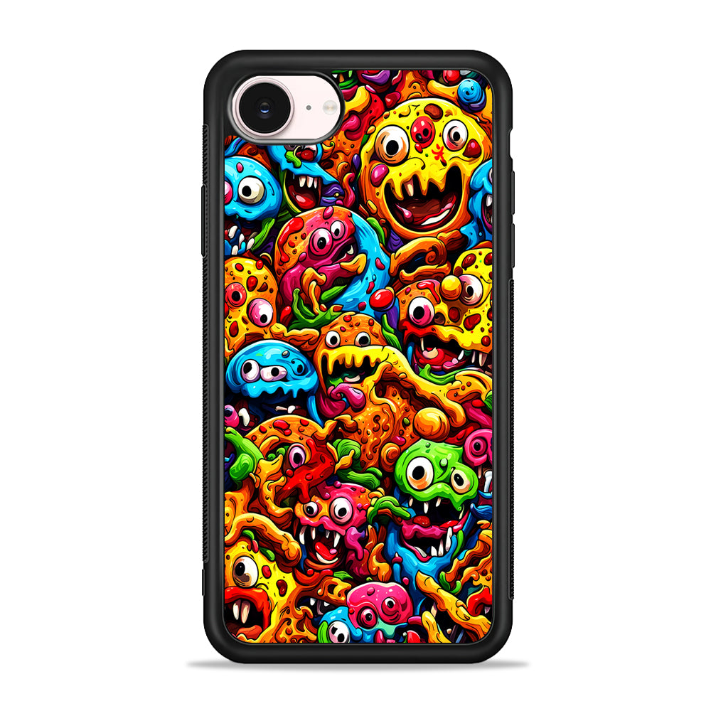 Colorful Monster Doodle Pizza iPhone 17e Case - Silicone Case