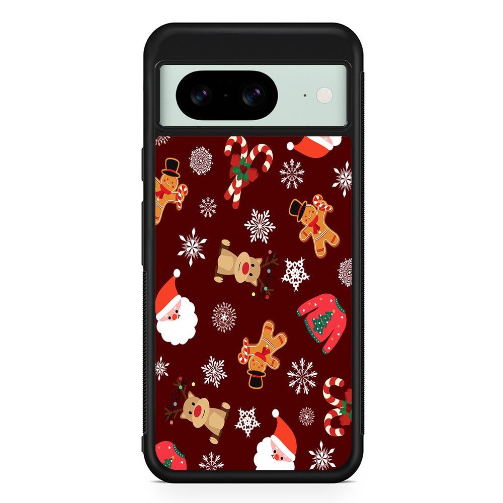 Christmas Ornaments Pattern Maroon Google Pixel 8 Case | Durable Protective Cover for Google Pixel 8