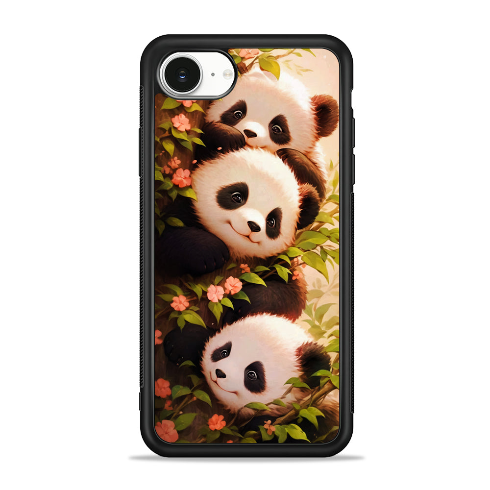 Three Cute Pandas Hiding iPhone 16e Case | Protective Phone Cover