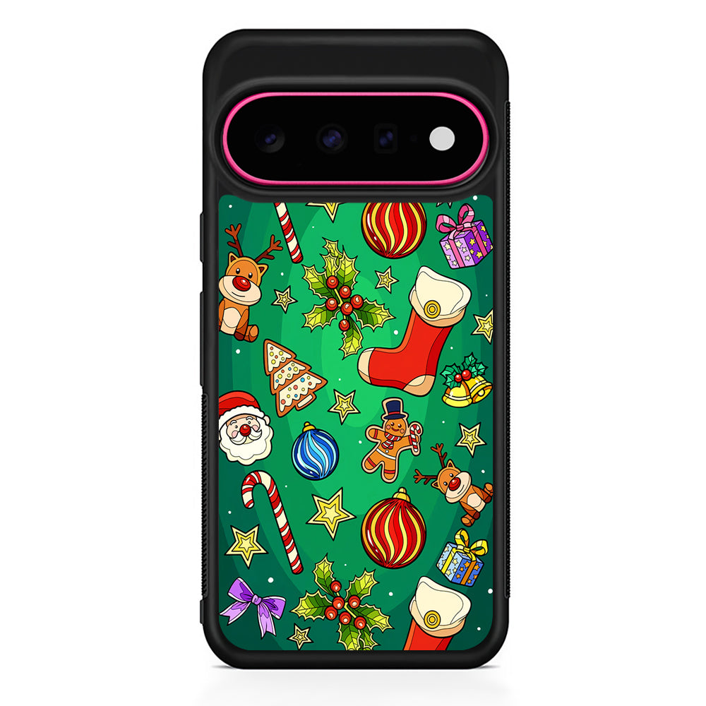 Christmas Ornaments Pattern Green Google Pixel 11 Case | Slim Shockproof Cover