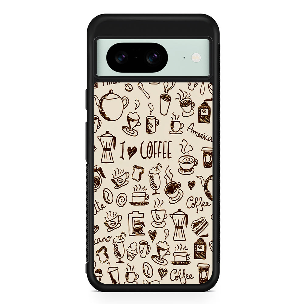 CoffeeTime Doodle Google Pixel 8 Case | Durable Protective Cover for Google Pixel 8