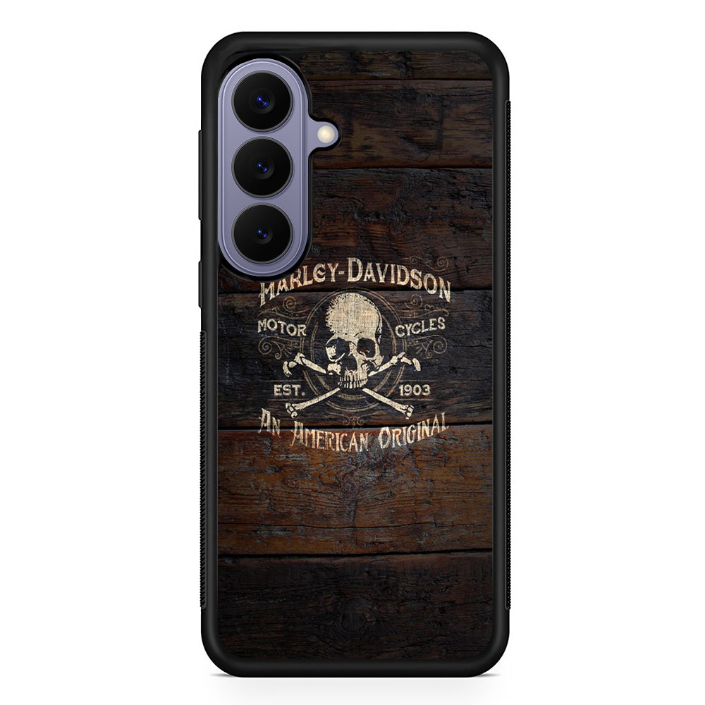 Harley Davidson Skull Logo In Wood Samsung Galaxy S26 Case | Lightweight Samsung Galaxy S26 Phone Case
