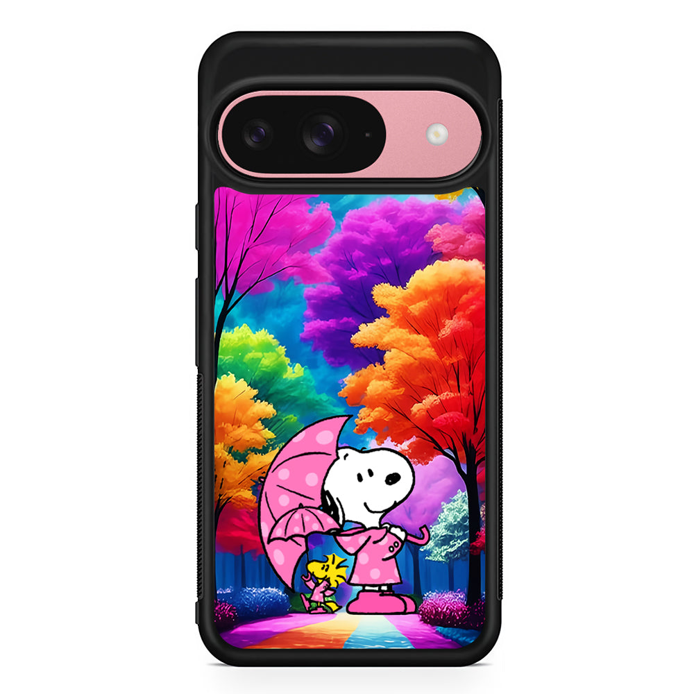 Snoopy and Woodstock in the Forest Google Pixel 9 Case | Google Pixel 9 Protective Rubber Case