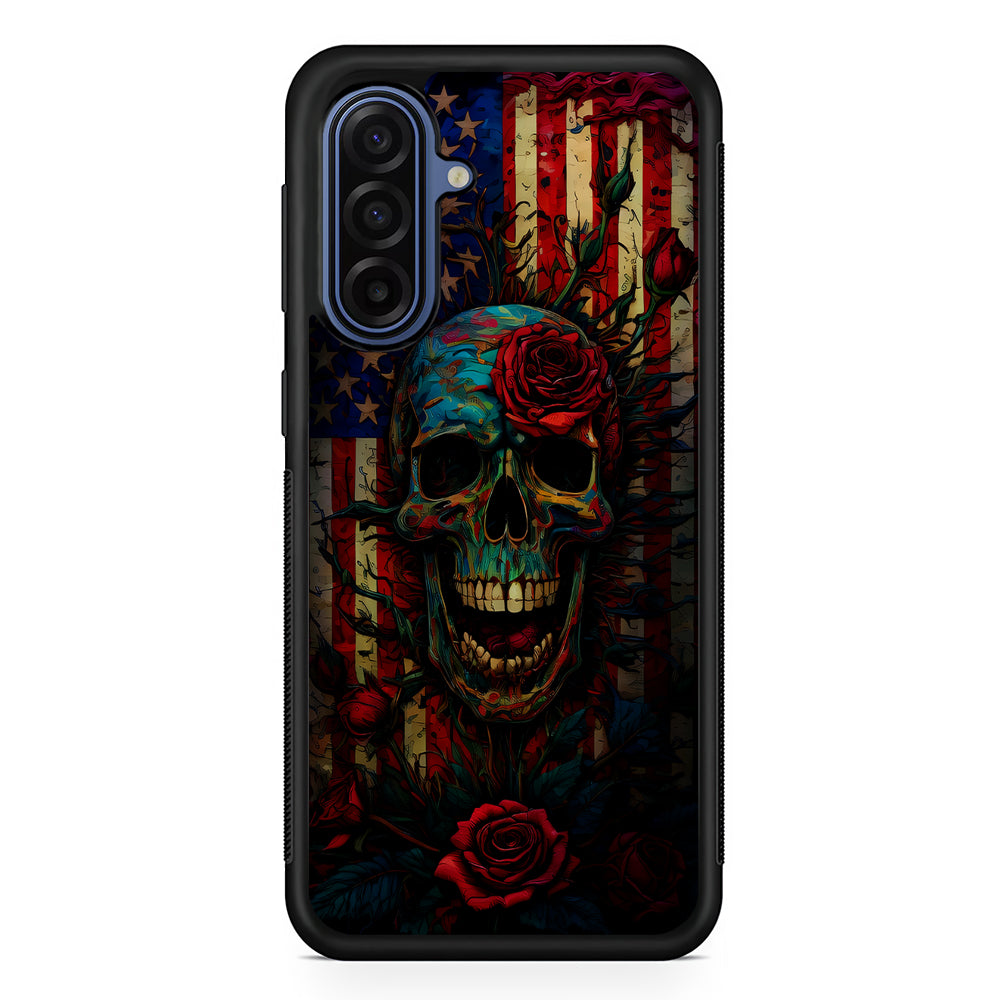 American Flag Skulls and Flower Samsung Galaxy A17 Case | Slim Protective Phone Cover