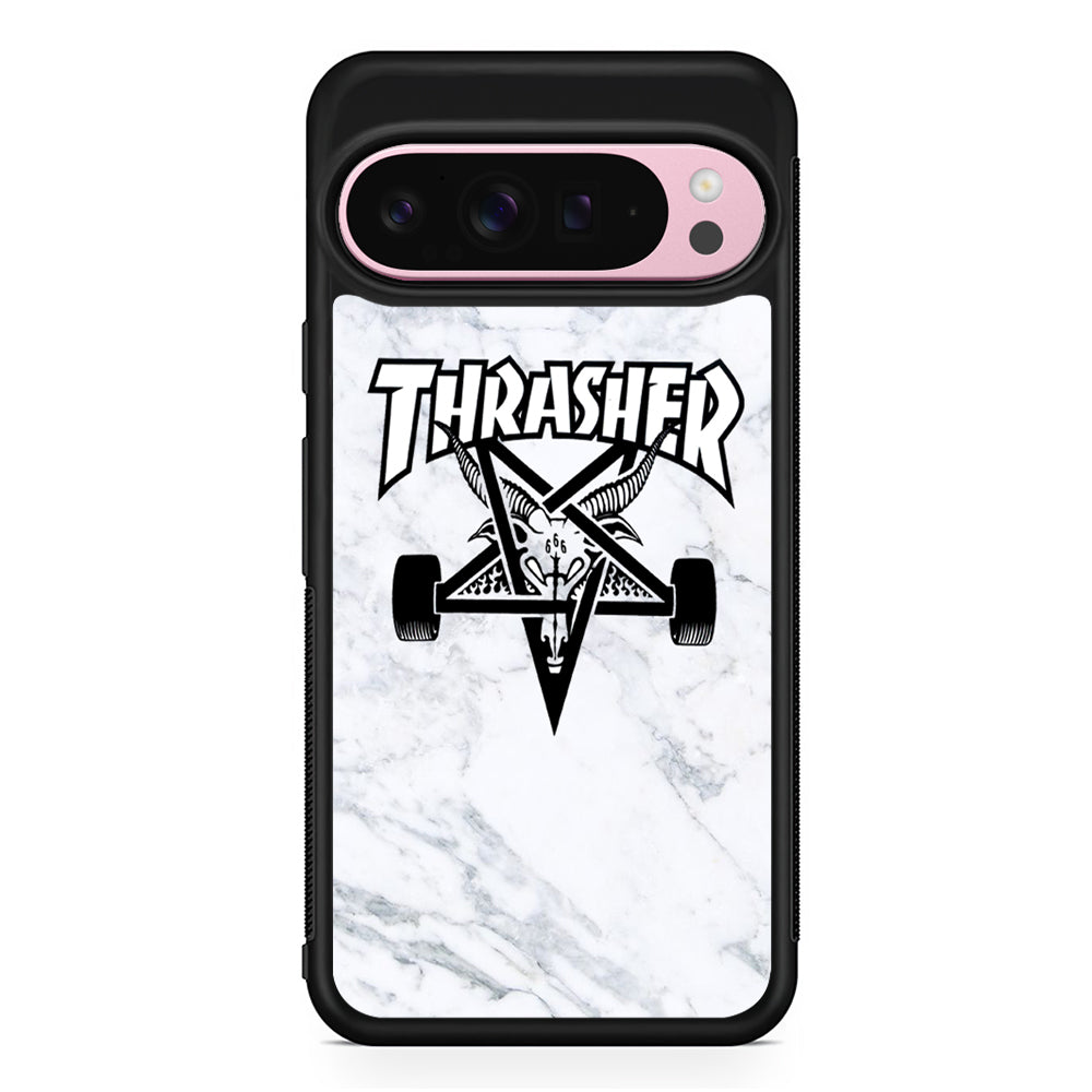 Thrasher x Pentagram White Marble Google Pixel 9 Pro XL Case | Protective Cover