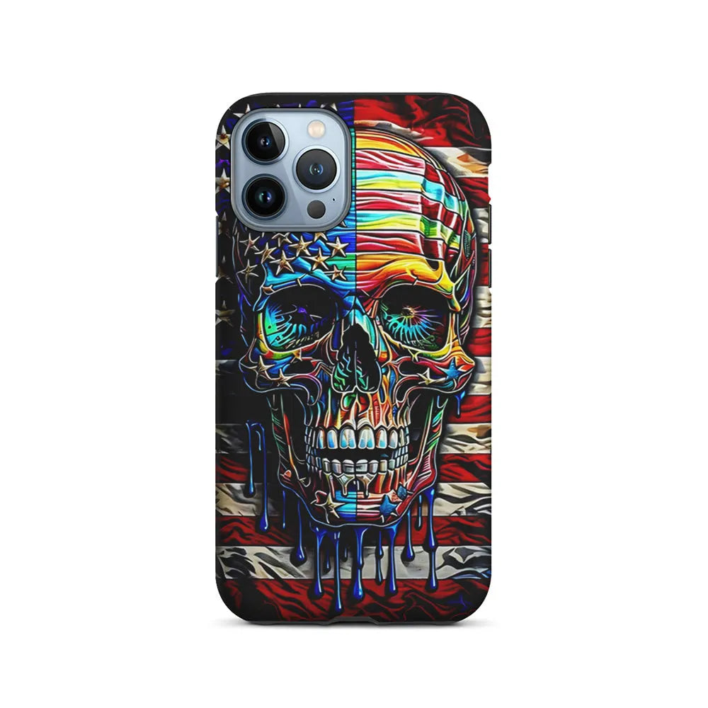 American Flag with Face Skulls iPhone 13 Pro Case-2 in 1 Tough Case-Xtracase