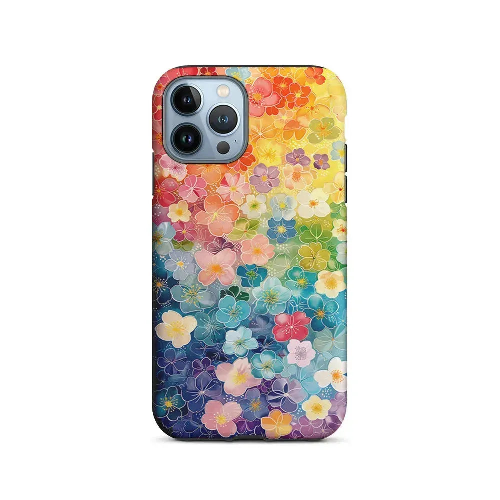 Artistic Rainbow Flower Pattern iPhone 15 Pro Max Case-2 in 1 Tough Case-Xtracase