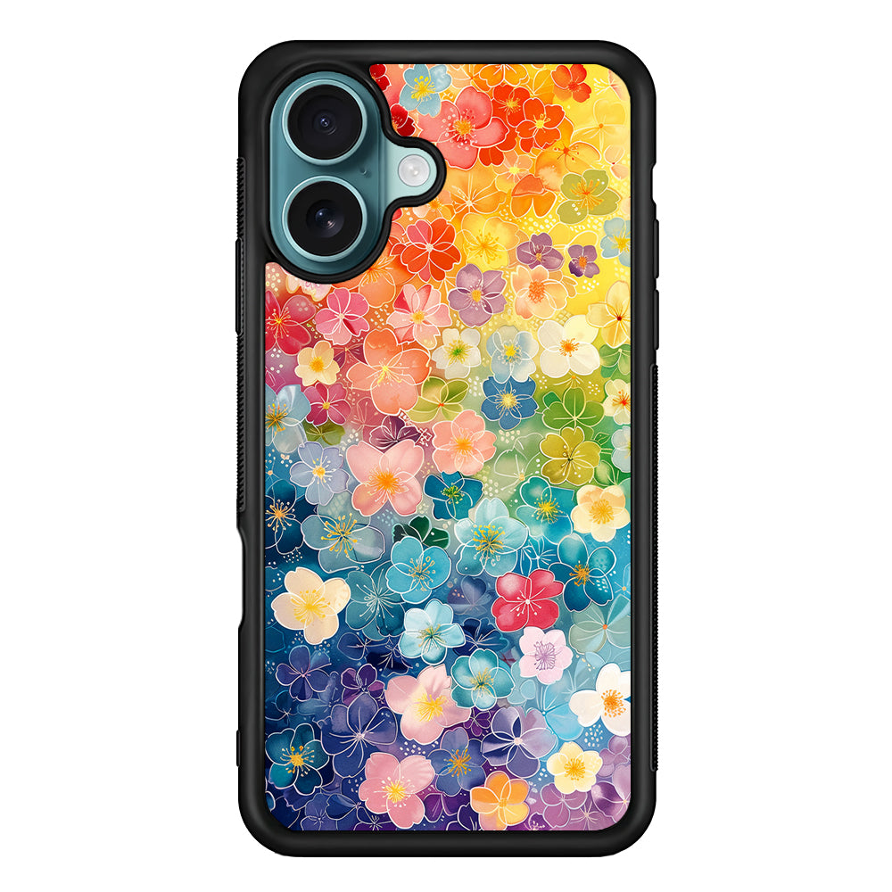 Artistic Rainbow Flower Pattern iPhone 16 Case - Xtracase