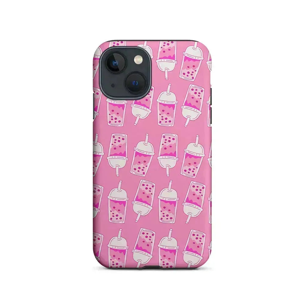 Bubble Tea Pink Pattern iPhone 13 Mini Case-2 in 1 Tough Case-Xtracase