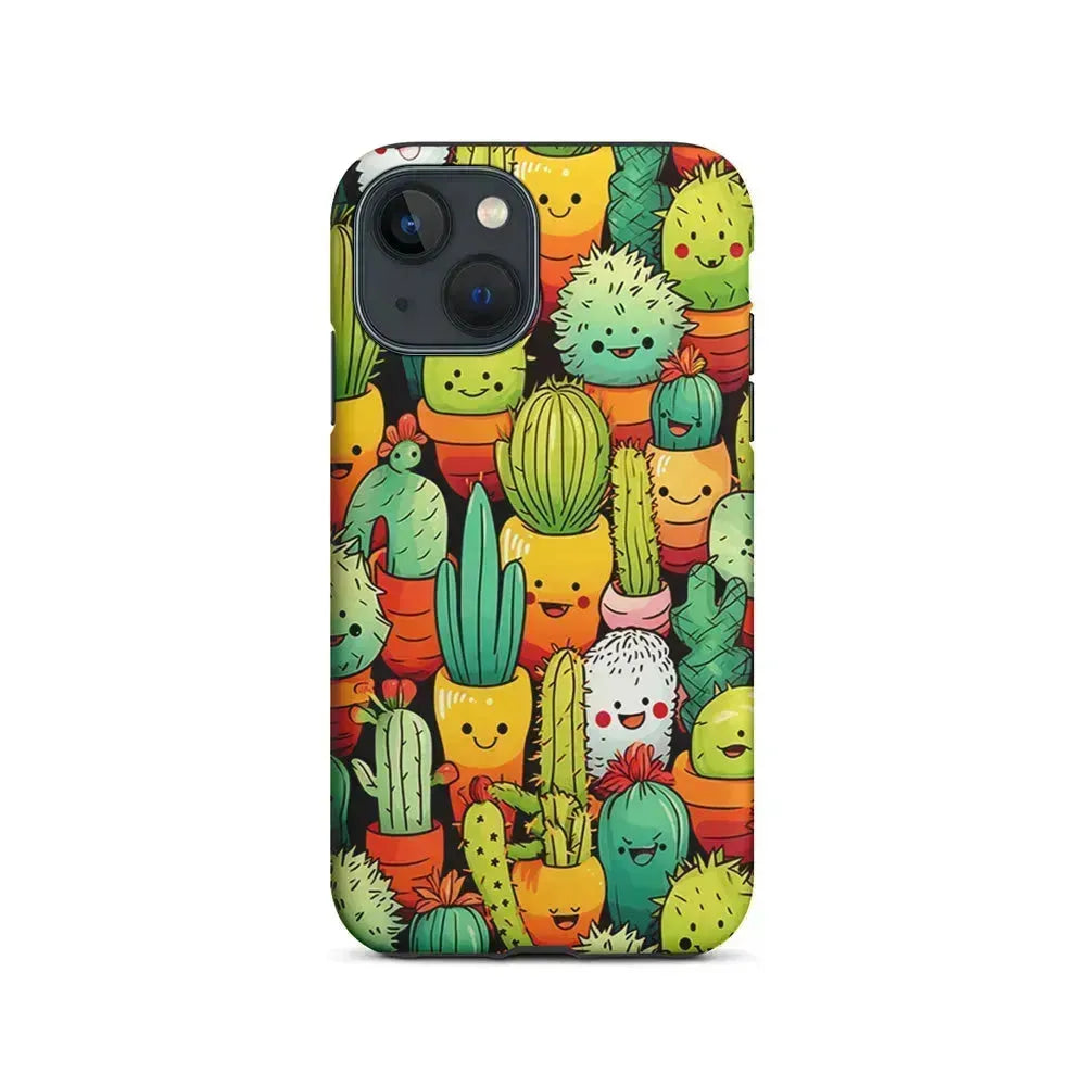 Cactus Cartoon in Pots iPhone 13 Mini Case-2 in 1 Tough Case-Xtracase