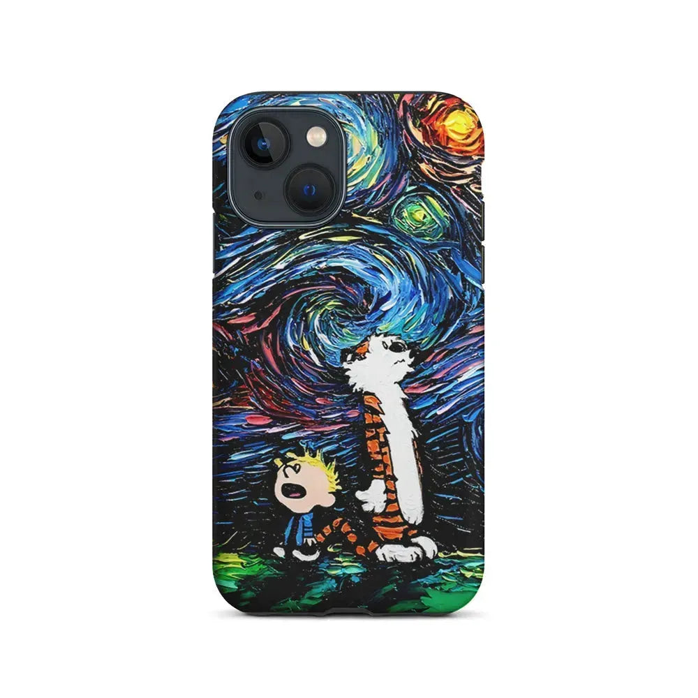 Calvin and Hobbes Starry Night iPhone 13 Mini Case-2 in 1 Tough Case-Xtracase