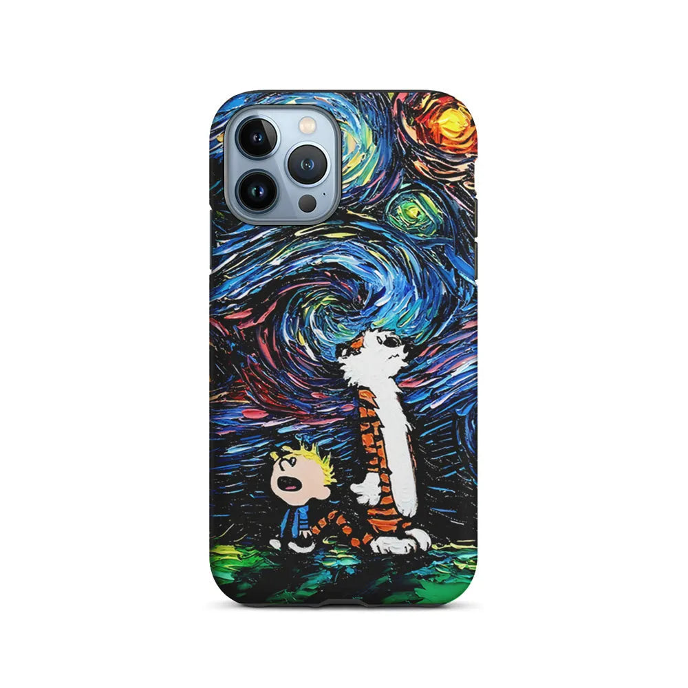 Calvin and Hobbes Starry Night iPhone 13 Pro Max Case-2 in 1 Tough Case-Xtracase