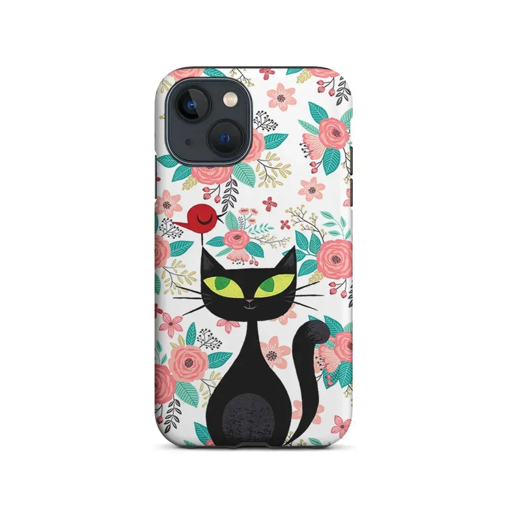 Cat Flower and Bird iPhone 13 Mini Case-2 in 1 Tough Case-Xtracase
