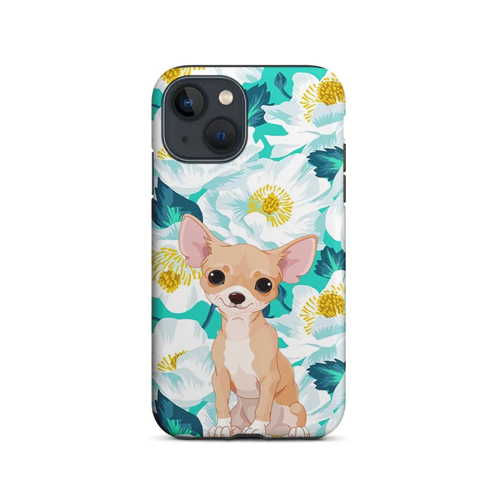 Chihuahua Dog Flower Blue iPhone 15 Plus Case-2 in 1 Tough Case-Xtracase