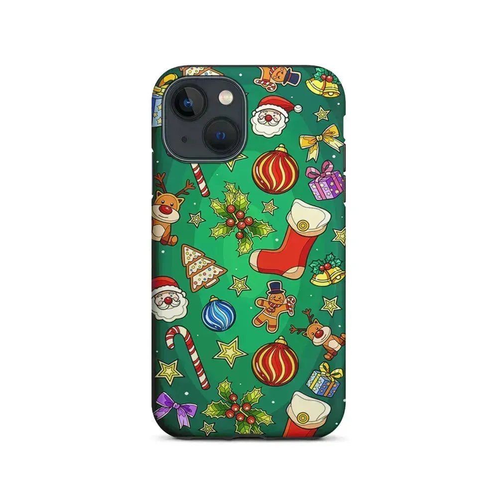 Christmas Ornaments Pattern Green iPhone 13 Mini Case-2 in 1 Tough Case-Xtracase