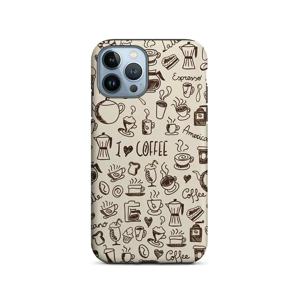 Coffee Time Doodle iPhone 15 Pro Max Case-2 in 1 Tough Case-Xtracase