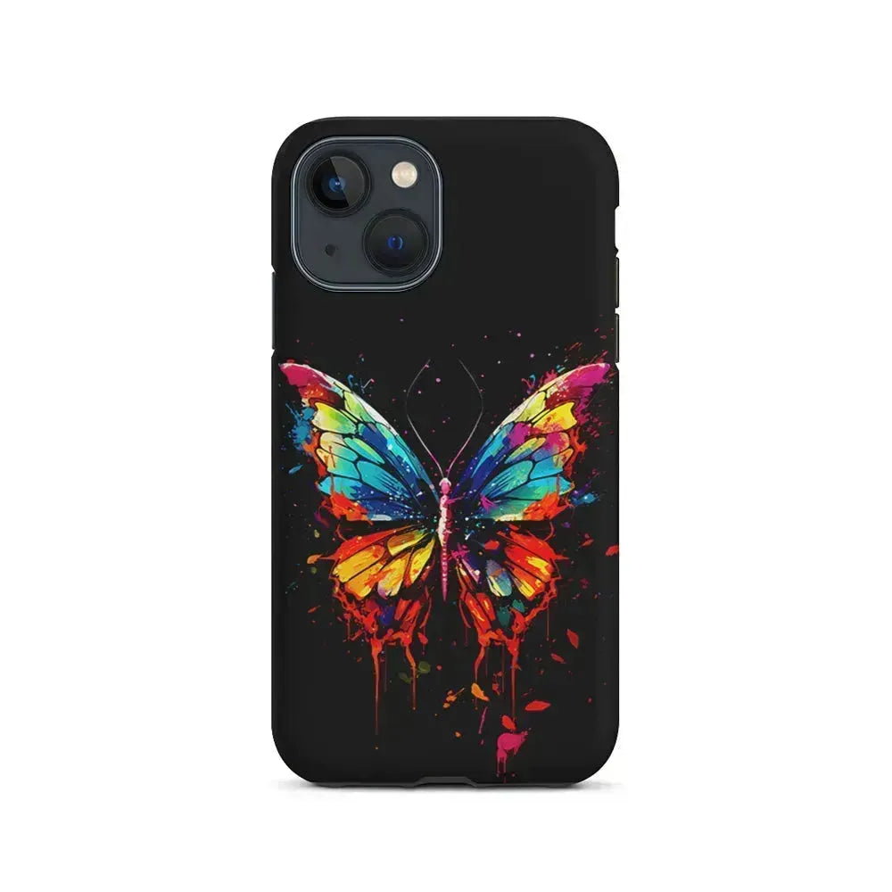 Colorful Butterfly Painting on Black iPhone 13 Mini Case-2 in 1 Tough Case-Xtracase