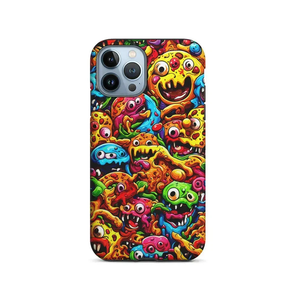 Colorful Monster Doodle Pizza iPhone 15 Pro Max Case-2 in 1 Tough Case-Xtracase