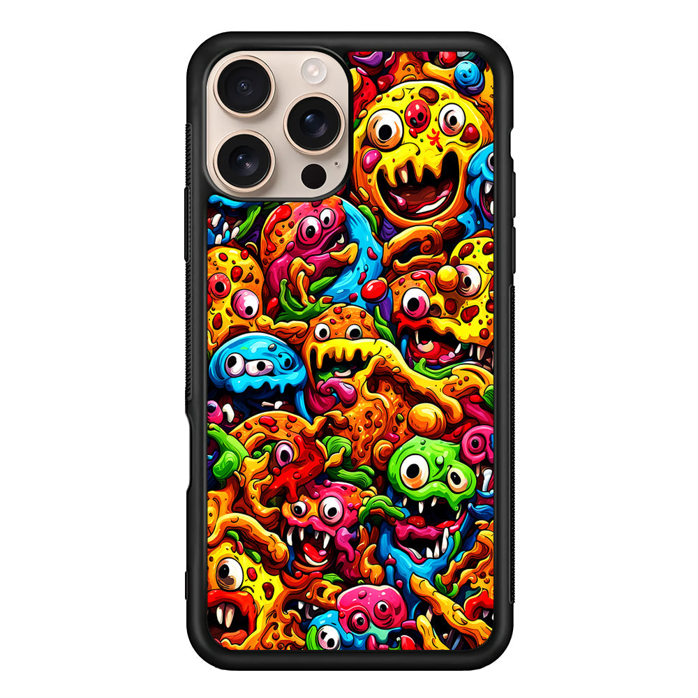 Colorful Monster Doodle Pizza iPhone 16 Pro Max Case - iPhone 16 Pro Max