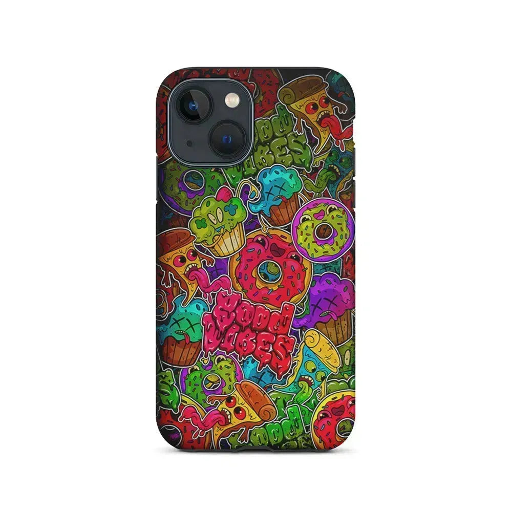 Colorful Scary Food Doodle iPhone 13 Mini Case-2 in 1 Tough Case-Xtracase