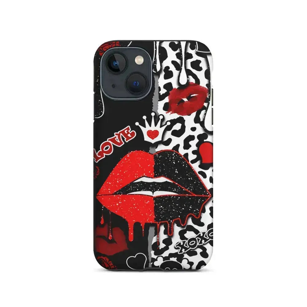 Girly Red Black Lips Kiss iPhone 13 Mini Case-2 in 1 Tough Case-Xtracase