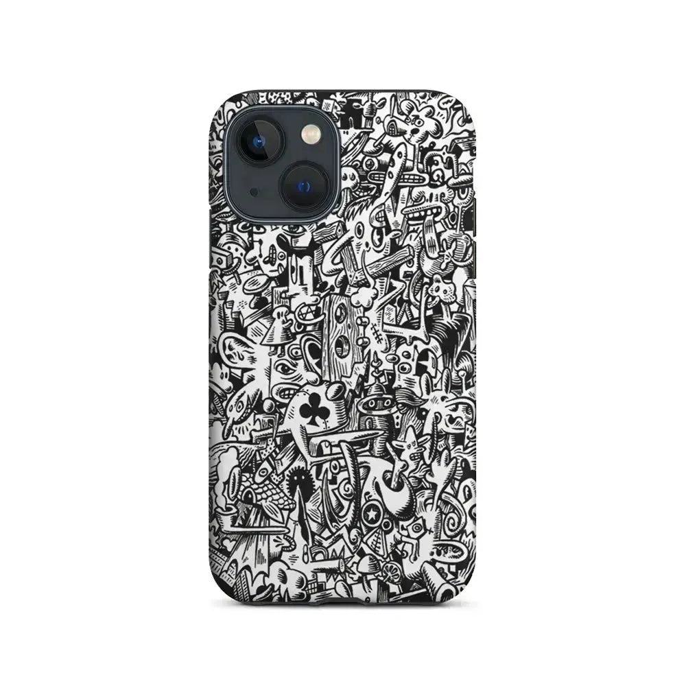 Graffiti Doodle Monokrom iPhone 13 Mini Case-2 in 1 Tough Case-Xtracase