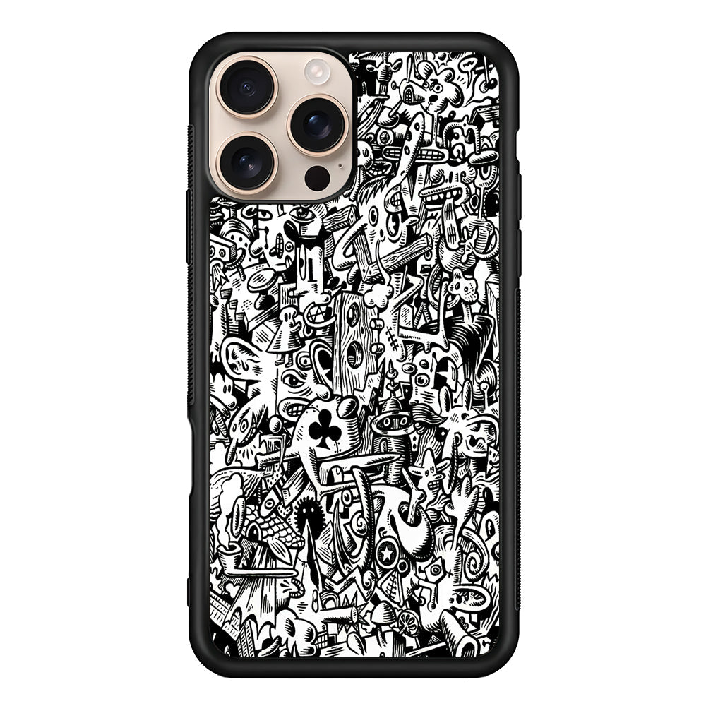 Graffiti Doodle Monokrom iPhone 16 Pro Max Case - iPhone 16 Pro Max