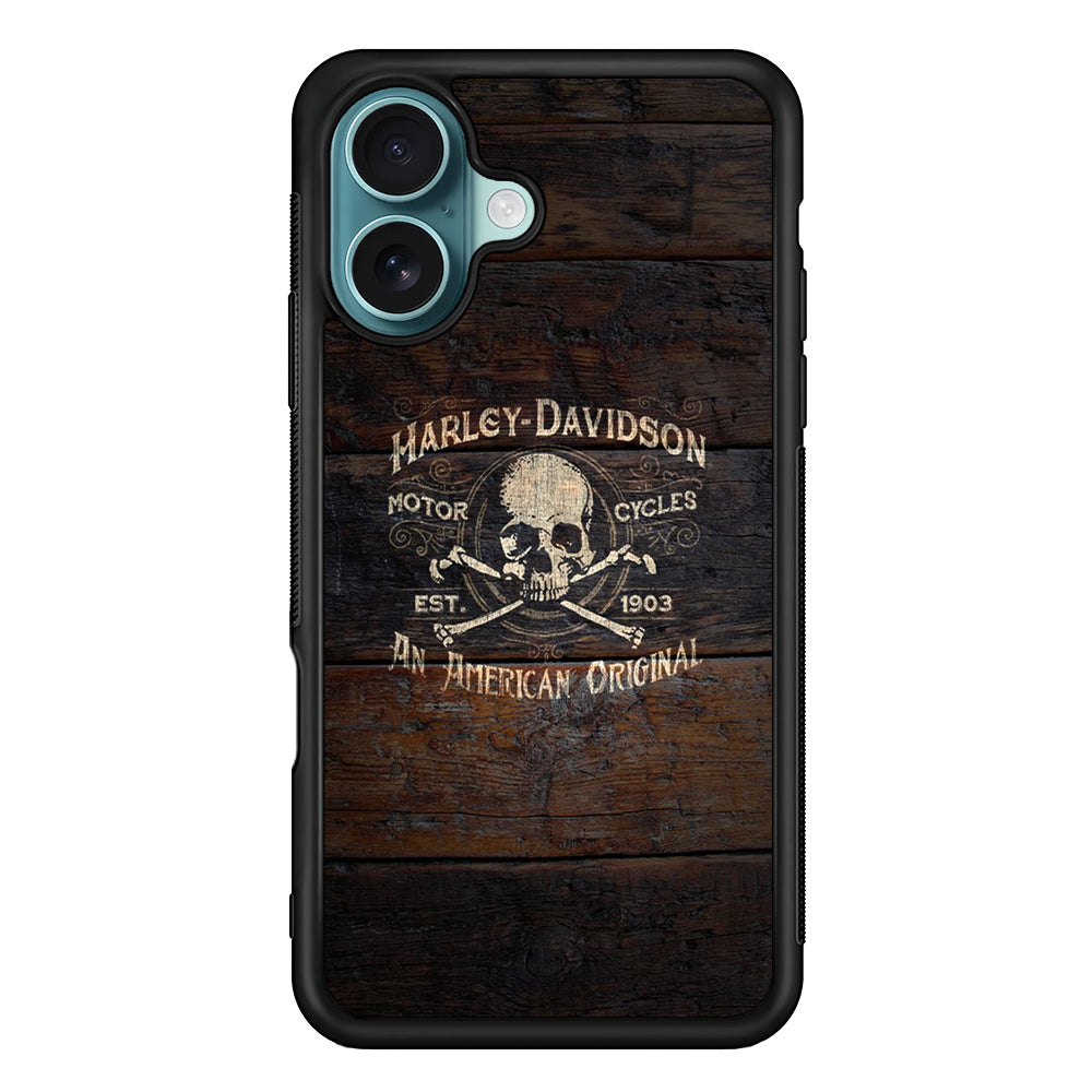 Harley Davidson Skull Logo In Wood iPhone 16 Plus Case - Xtracase