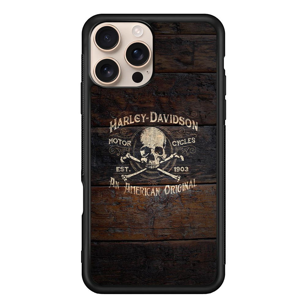 Harley Davidson Skull Logo In Wood iPhone 16 Pro Case - Xtracase