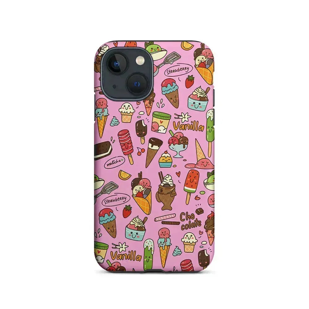 Ice Cream Doodle Cartoon iPhone 13 Mini Case-2 in 1 Tough Case-Xtracase