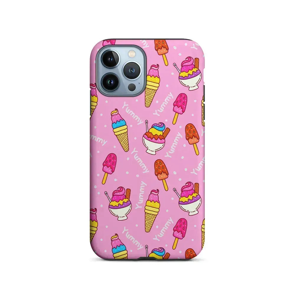 Ice Cream Doodle Yummy iPhone 15 Pro Max Case-2 in 1 Tough Case-Xtracase