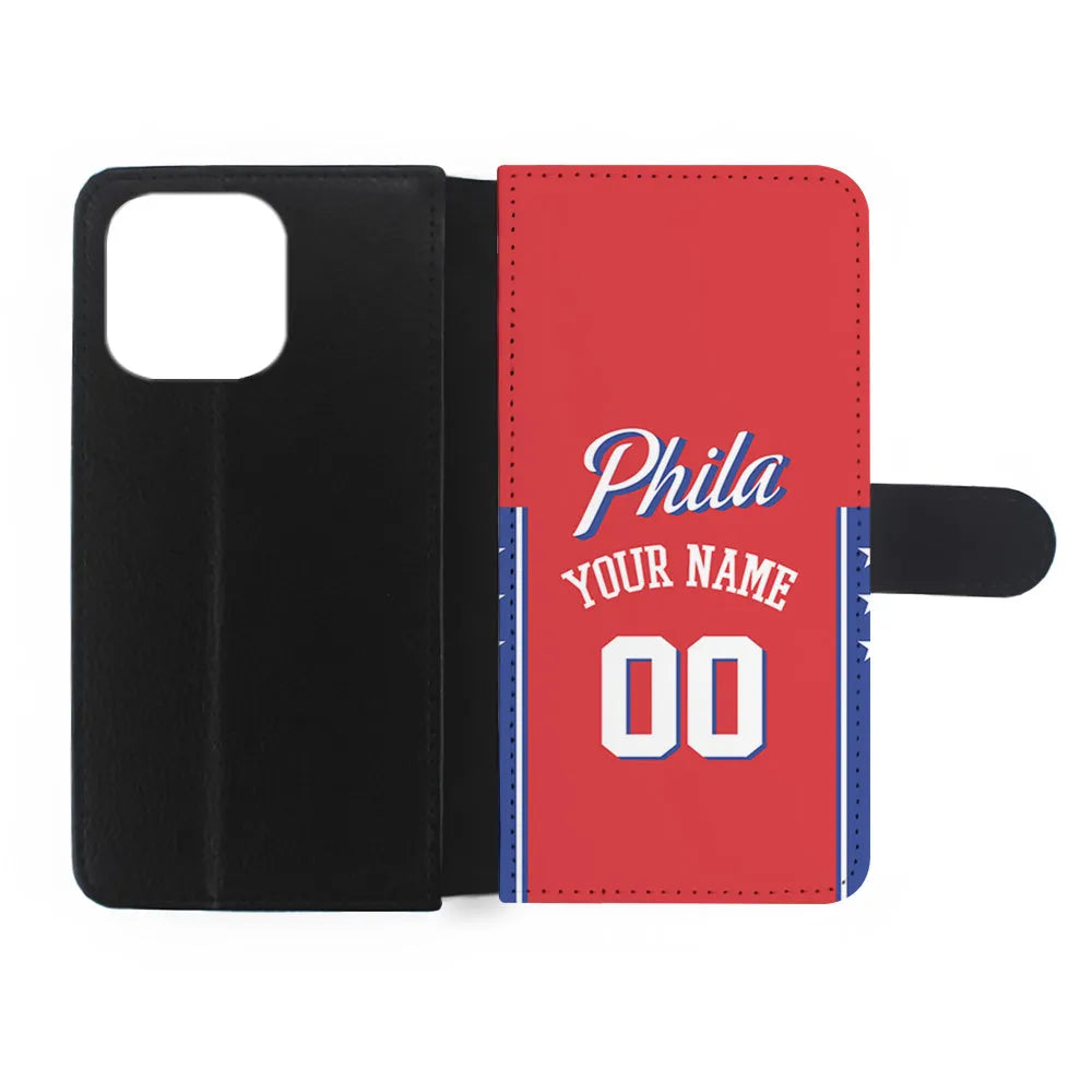 Custom Jersey Philadelphia 76ers NBA Phone Case-Red-Flip Wallet Case-Xtracase