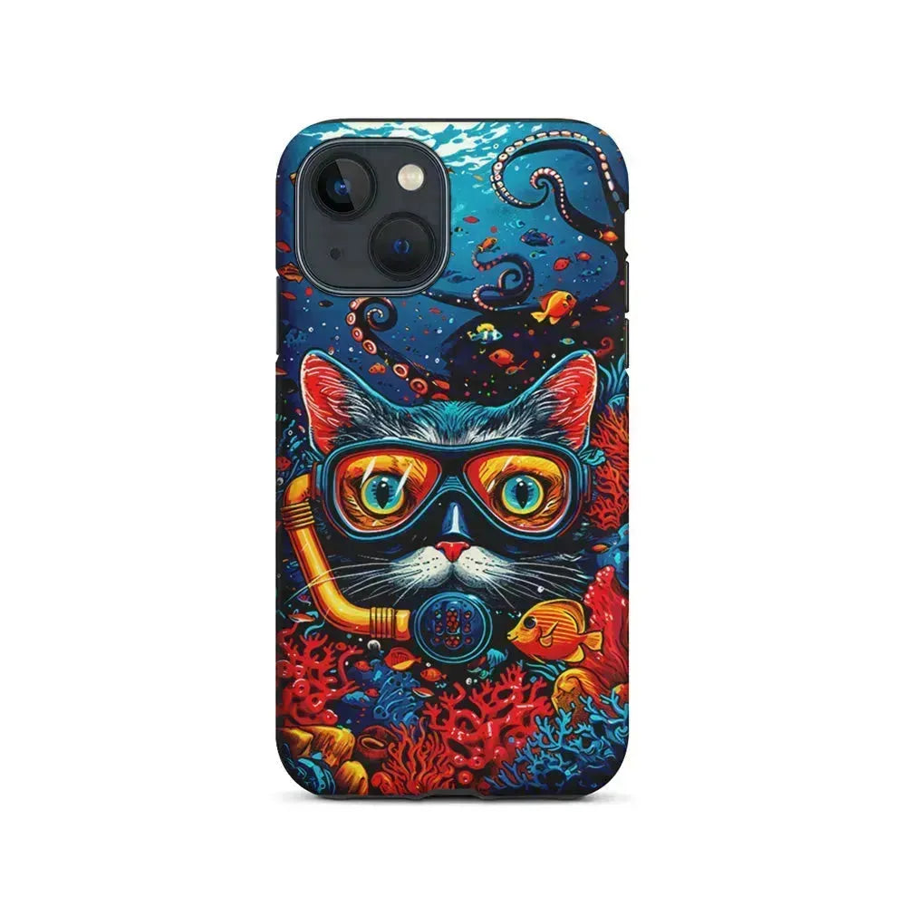 Kitty Cat Under The Sea iPhone 13 Mini Case-2 in 1 Tough Case-Xtracase