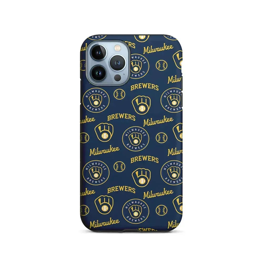 MLB Milwaukee Brewers Pattern iPhone 15 Pro Max Case-2 in 1 Tough Case-Xtracase